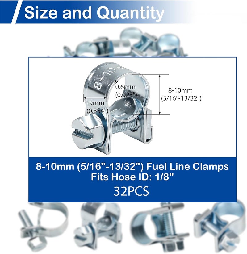 MroMax 32Pcs 1/8" Mini Fuel Line Clamps, 5/16"-13/32" Dia (8-10mm) Fuel Injection Gas Line Hose Clamps, Adjustable Zinc Plated Pipe Hose Clip Tube Clamps for Diesel/Petrol Pipe in Automotive, Truck - Image 3